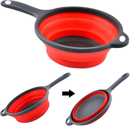 Kitchen Collapsible Colanders Set,Collapsible Colanders with Handles,Dishwasher Safe,Space-Saver Folding Strainer Colander for Draining Pasta Vegetable Fruits (Blue)