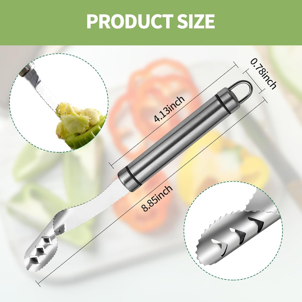 Jalapeno Pepper Corer, 2 in 1 Chili Corer Tool - Stainless Steel Pepper Seed Remover with Serrated Slice & Handle, for Slicing Off Vegetable Tops or Removing Pepper Cores