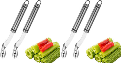 Jalapeno Pepper Corer, 2 in 1 Chili Corer Tool - Stainless Steel Pepper Seed Remover with Serrated Slice & Handle, for Slicing Off Vegetable Tops or Removing Pepper Cores
