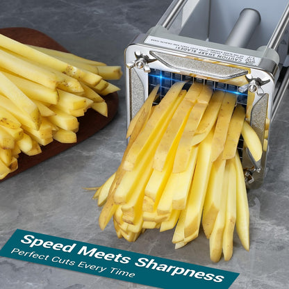 French Fry Cutter Electric Potato Cutter Stainless Steel with 1/2 & 3/8 Inch Blades for Potatoes, Carrots, Cucumbers & Onions