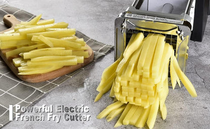 French Fry Cutter Electric Potato Cutter Stainless Steel with 1/2 & 3/8 Inch Blades for Potatoes, Carrots, Cucumbers & Onions