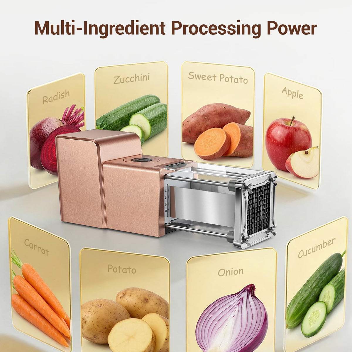 French Fry Cutter Electric Potato Cutter Stainless Steel with 1/2 & 3/8 Inch Blades for Potatoes, Carrots, Cucumbers & Onions