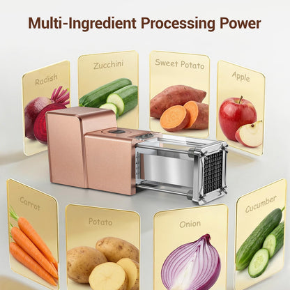 French Fry Cutter Electric Potato Cutter Stainless Steel with 1/2 & 3/8 Inch Blades for Potatoes, Carrots, Cucumbers & Onions