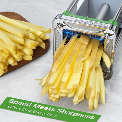French Fry Cutter Electric Potato Cutter Stainless Steel with 1/2 & 3/8 Inch Blades for Potatoes, Carrots, Cucumbers & Onions