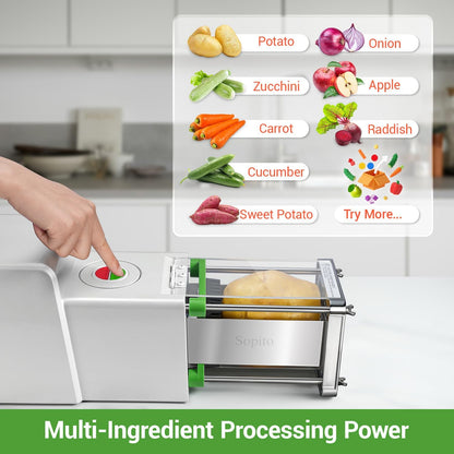 French Fry Cutter Electric Potato Cutter Stainless Steel with 1/2 & 3/8 Inch Blades for Potatoes, Carrots, Cucumbers & Onions