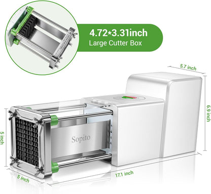 French Fry Cutter Electric Potato Cutter Stainless Steel with 1/2 & 3/8 Inch Blades for Potatoes, Carrots, Cucumbers & Onions