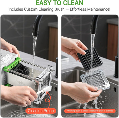 French Fry Cutter Electric Potato Cutter Stainless Steel with 1/2 & 3/8 Inch Blades for Potatoes, Carrots, Cucumbers & Onions
