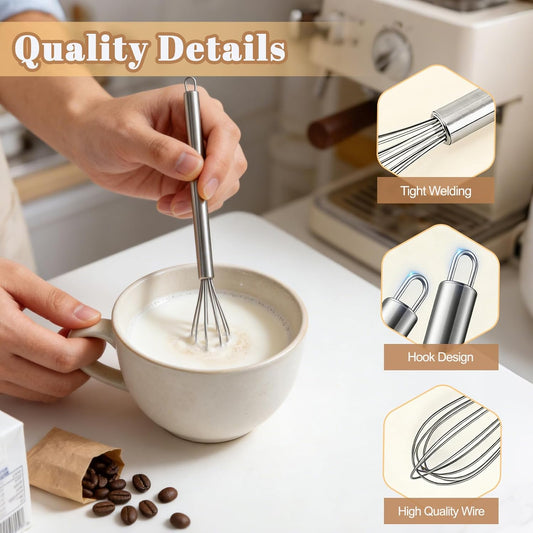 Whisks for Cooking, 3 Pack Mini Whisk for Whisking, 7"+9"+11" Tiny Stainless Steel Wire Whisk Set for Baking, Blending Eggs & Sauces, Heavy Duty Rust Proof