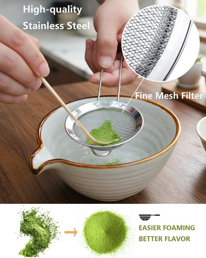 Matcha Whisk Set,Matcha Set,Matcha Kit,Matcha Bowl with Spout,Scoop,Sifter,Bamboo Whisk,Chasen Holder,Mothers Day Gifts for Mom Women her Grifend,Gifts for Christmas