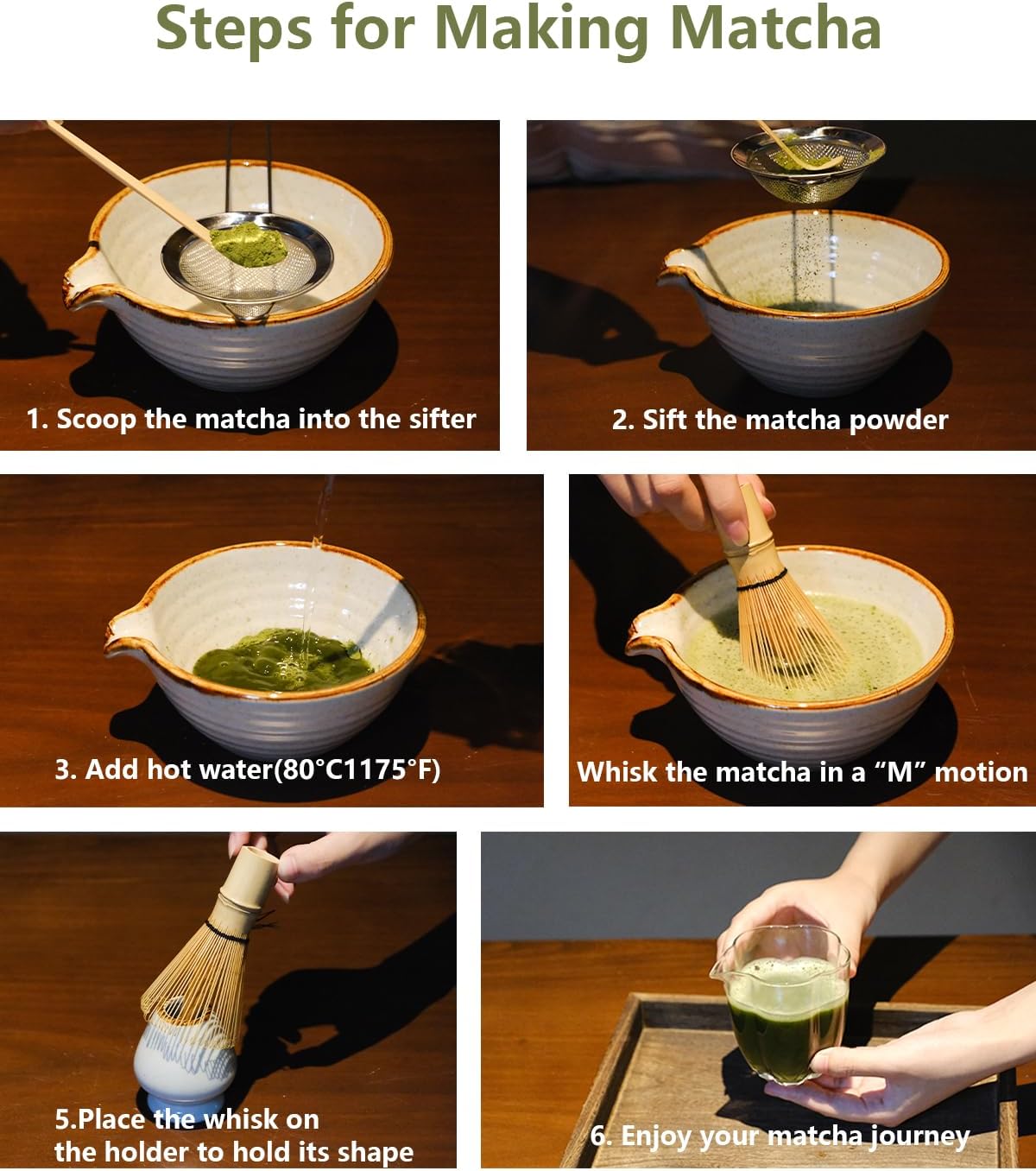 Matcha Whisk Set,Matcha Set,Matcha Kit,Matcha Bowl with Spout,Scoop,Sifter,Bamboo Whisk,Chasen Holder,Mothers Day Gifts for Mom Women her Grifend,Gifts for Christmas
