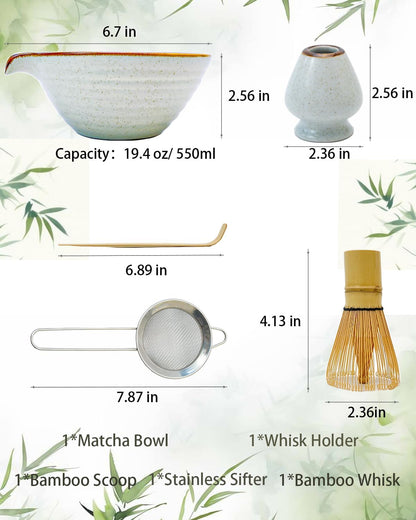 Matcha Whisk Set,Matcha Set,Matcha Kit,Matcha Bowl with Spout,Scoop,Sifter,Bamboo Whisk,Chasen Holder,Mothers Day Gifts for Mom Women her Grifend,Gifts for Christmas