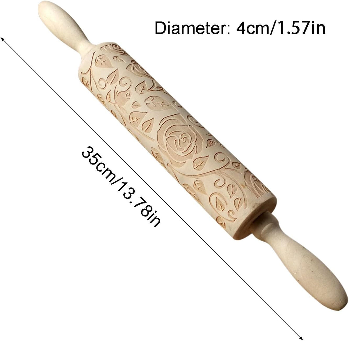 Wooden Embossed Rolling Pin for Baking, Rose Flower Embossed Engraved Carved Rolling Pin, Wooden Roll Pin Laser Engraved Rolling Pin DIY Tool for Making Cookie Dough Crusts Pies Pastry