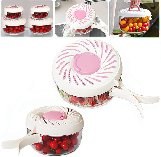 2Pcs Upgrade Fruit Washing Bowl with Strainer,3 in 1 Multipurpose Drain Basket with Lid & Ice Box,Foldable Handle Fruit Strainer,Fruit Washer Perfect for Fridge Storage and Outdoor Picnics(2.85QT+1QT)