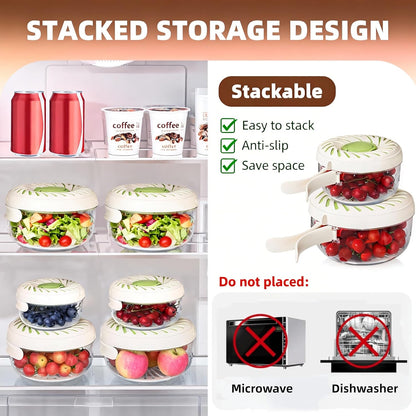 2Pcs Upgrade Fruit Washing Bowl with Strainer,3 in 1 Multipurpose Drain Basket with Lid & Ice Box,Foldable Handle Fruit Strainer,Fruit Washer Perfect for Fridge Storage and Outdoor Picnics(2.85QT+1QT)