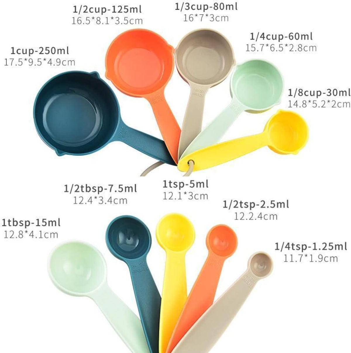 Measuring Cups and Spoons Set, 10 Piece Cute Measuring Cup Spoon Set, Plastic Measuring Cups and Spoons, Rainbow Colorful Measure Cups Measurement Spoons for Baking & Kitchen Random Color