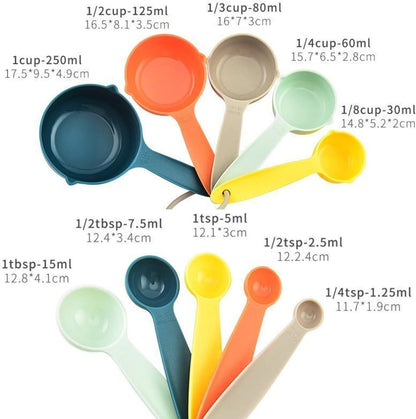 Measuring Cups and Spoons Set, 10 Piece Cute Measuring Cup Spoon Set, Plastic Measuring Cups and Spoons, Rainbow Colorful Measure Cups Measurement Spoons for Baking & Kitchen Random Color