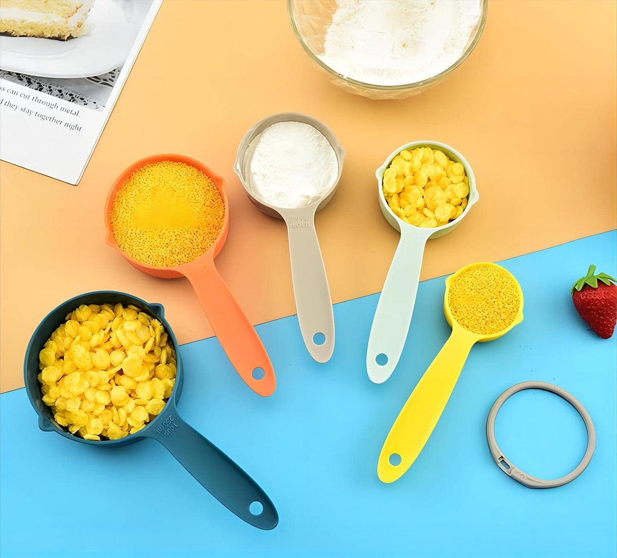 Measuring Cups and Spoons Set, 10 Piece Cute Measuring Cup Spoon Set, Plastic Measuring Cups and Spoons, Rainbow Colorful Measure Cups Measurement Spoons for Baking & Kitchen Random Color