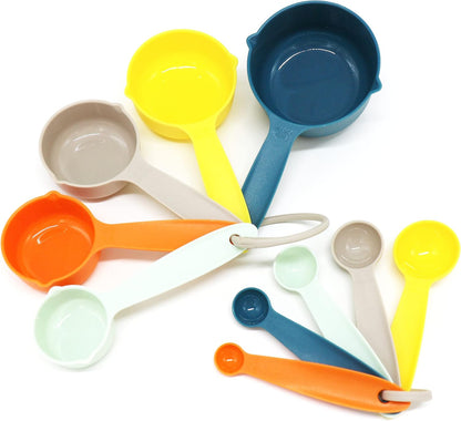 Measuring Cups and Spoons Set, 10 Piece Cute Measuring Cup Spoon Set, Plastic Measuring Cups and Spoons, Rainbow Colorful Measure Cups Measurement Spoons for Baking & Kitchen Random Color