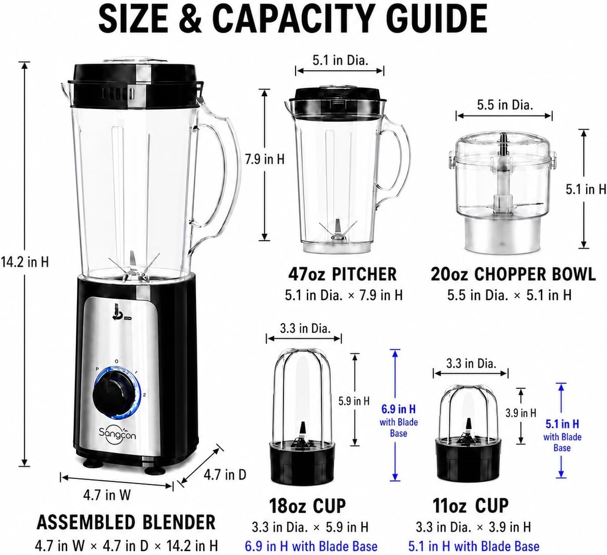 Blenders for Kitchen, 5-in-1 Food Processor Combo for Smoothies Set