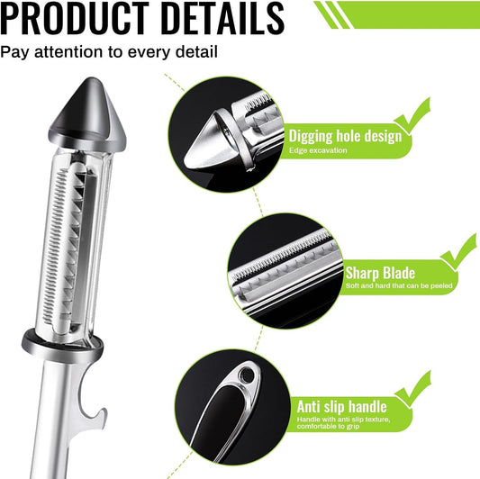 All In One Multifunctional Vegetable Peeler,4 and 1Julienne Peeler Vegetable Peeler,Veggie Peelers for Kitchen,Potato kitchen Pear Tomato Cucumber (Silver)