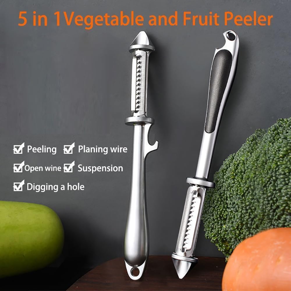 All In One Multifunctional Vegetable Peeler,4 and 1Julienne Peeler Vegetable Peeler,Veggie Peelers for Kitchen,Potato kitchen Pear Tomato Cucumber (Silver)