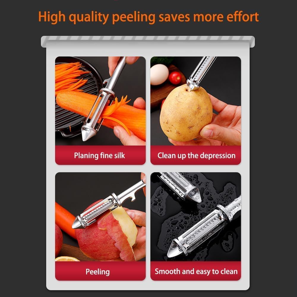 All In One Multifunctional Vegetable Peeler,4 and 1Julienne Peeler Vegetable Peeler,Veggie Peelers for Kitchen,Potato kitchen Pear Tomato Cucumber (Silver)
