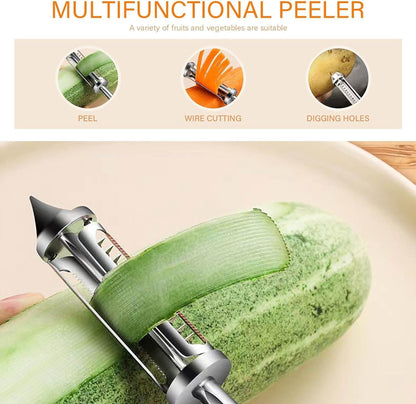 All In One Multifunctional Vegetable Peeler,4 and 1Julienne Peeler Vegetable Peeler,Veggie Peelers for Kitchen,Potato kitchen Pear Tomato Cucumber (Silver)