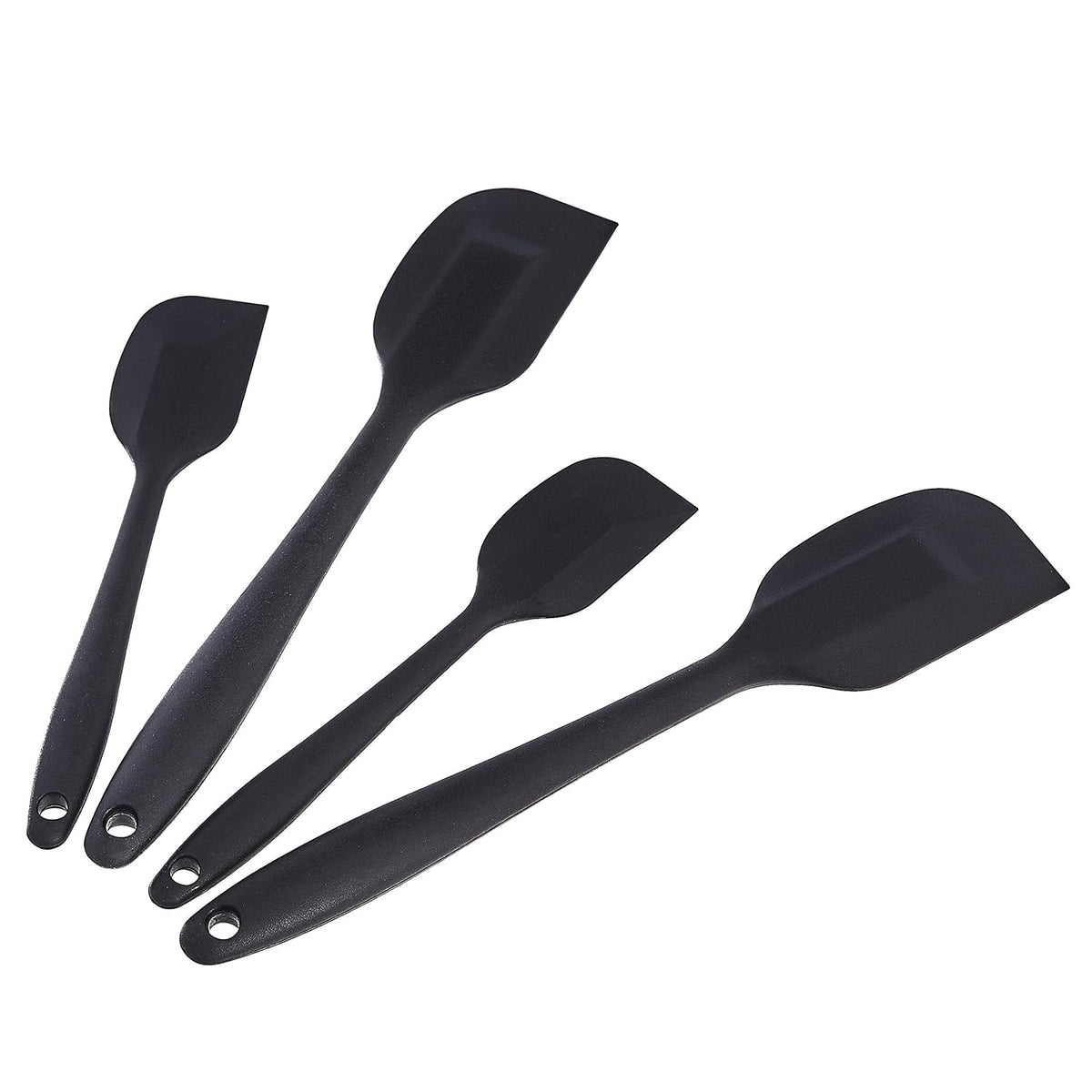 Non-Stick Heat Resistant Silicone Spatula Set, Dishwasher Safe, BPA Free, Food Grade, 2 Small & 2 Large, Black, Pack of 4