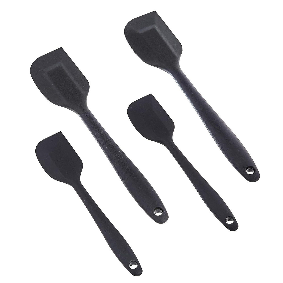 Non-Stick Heat Resistant Silicone Spatula Set, Dishwasher Safe, BPA Free, Food Grade, 2 Small & 2 Large, Black, Pack of 4
