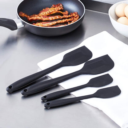 Non-Stick Heat Resistant Silicone Spatula Set, Dishwasher Safe, BPA Free, Food Grade, 2 Small & 2 Large, Black, Pack of 4