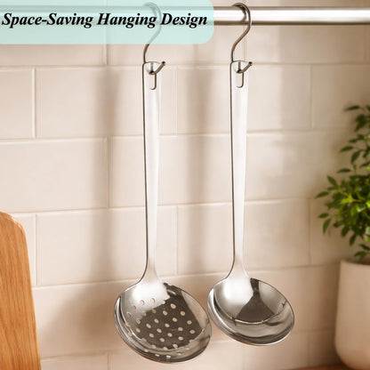 Slotted Spoons and Kitchen Ladle Spoon Set 2 Pcs, Stainless Steel Kitchen Spider Strainer Skimmer Soup Ladle for Straining Pasta/Cooking/Frying, Serving Soup/Gravy, Metal Kitchen Utensils