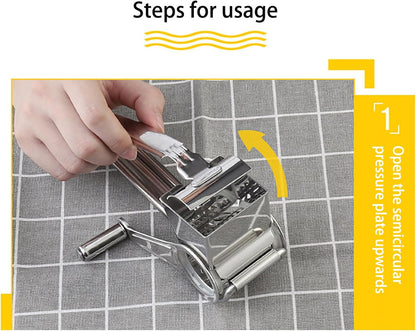 Cheese Grater with Handle, Stainless Steel Multipurpose Food Vegetable Potato Hand Grater for Grating and Shredding Hard Cheese, Chocolate, Medium, Walnuts, Potato, Carrot