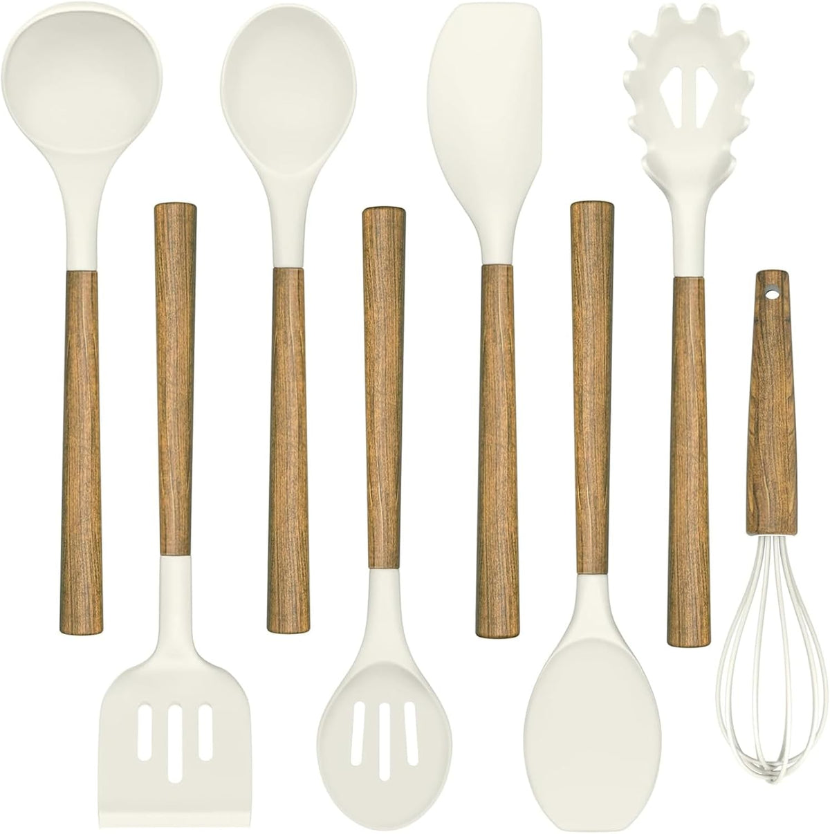 Silicone Cooking Utensil Set, 8-Piece Kitchen Utensils Set with Natural Acacia Wooden Handles,Food-Grade-Silicone Kitchen Gadgets Spatulas Set for Nonstick Cookware- Black