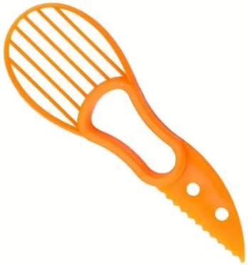 3-in-1 Avocado Slicer Tool, Plastic Corer Peeler Cutter with Serrated Knife, Orange Kitchen Gadget