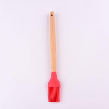 Silicone Oil Brush with Wooden Handle,Durable Basting Brush Pastry Brush,Easy to Clean for Cooking Baking Grilling (Red)