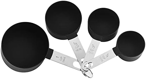 8 Pcs Measuring Cups and Spoons Set, Stackable Black Measuring Spoons for Measuring Dry and Liquid Ingredients Small Teaspoon with Plastic Head