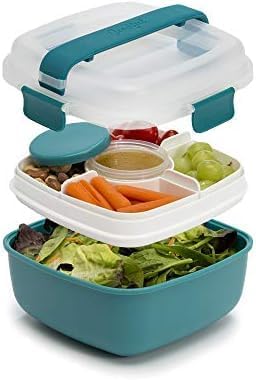 Goodful Stackable Lunch Box Container, Bento Style Food Storage with Removeable Compartments for Sandwich, Snacks, Toppings & Dressing, Leak-Proof and Made without BPA, 56-Ounce, Teal