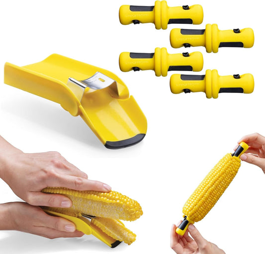 Corn Accessories Set - Corpeel & Lockorns - Foldable No-Mess Corn Peeler & 4 Pairs of Interlocking Cob Holders, Stainless Steel & BPA-Free Kitchen Gadget Duo for Grilling & Food Prep