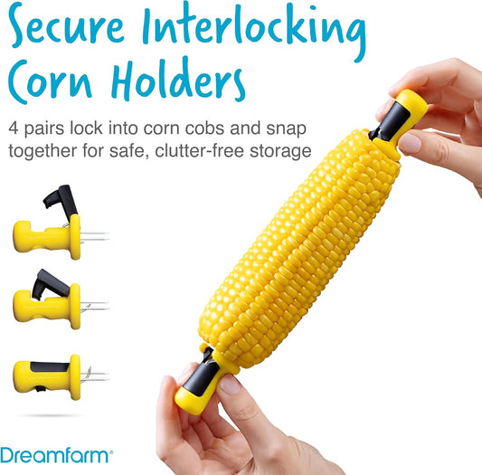 Corn Accessories Set - Corpeel & Lockorns - Foldable No-Mess Corn Peeler & 4 Pairs of Interlocking Cob Holders, Stainless Steel & BPA-Free Kitchen Gadget Duo for Grilling & Food Prep