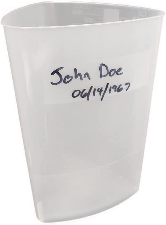 Vakly Plastic Graduated Triangular Intake Output Container [5 Pack] 32 ounce Three-Sided Translucent Laboratory Beaker for Measuring & Mixing - Clear Markings in oz & cc - for Specimen, Paint & Epoxy