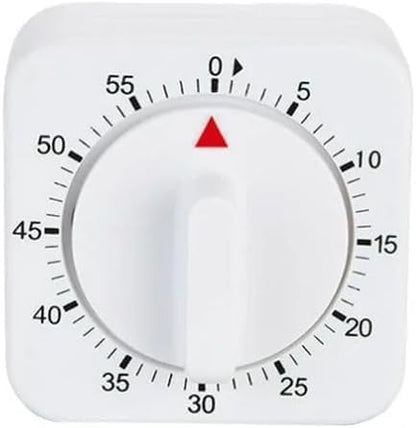 White Timer Clock Square 60-Minute Mechanical Kitchen Timer Wind up Visual Cooking Clock with Loud Alarm No Batteries Required Ideal for Cooking Baking and Kitchen
