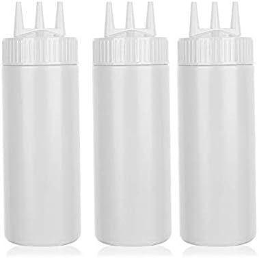 beyonday 3pcs Seasoning Squeeze Bottles, 3 Hole Ketchup Mustard Dressing Squeeze Squirt Bottles, Salad Sauce Condiment Cream Squeeze Bottles for Kitchen Restaurant Bakery (24oz, Multicolor)