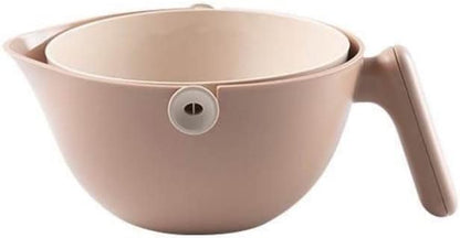 2-in-1 Washing Bowl & Rotating Food Strainer - Dual Layer Colander With Handle For Draining Pasta, Fruits, Vegetables - Food-Safe Plastic Basket (Brown)