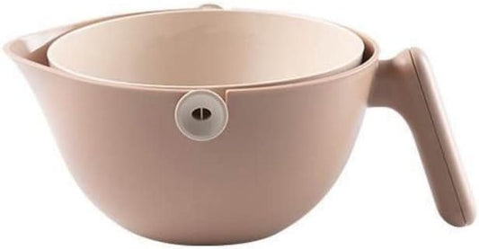 2-in-1 Washing Bowl & Rotating Food Strainer - Dual Layer Colander With Handle For Draining Pasta, Fruits, Vegetables - Food-Safe Plastic Basket (Brown)