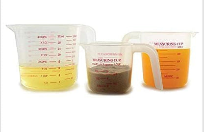 MIZORLIE Plastic Measuring Cup Set,3Pcs BPA Free Plastic Clear Heat-resistant with Angled Grip and Spout Stackable Liquid Measuring Cup for Kitchen Use