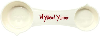 Wyked Yummy All in One Measuring Spoon for Dry & Liquid Ingredients for Preparing, Baking, Cooking - 4-in-One Kitchen Utensil has 1 Tablespoon, 1 Teaspoon, ½ Teaspoon, ¼ Teaspoon