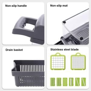 14-in-1 Vegetable Chopper with Container, Onion Chopper Dicer, Multifunctional Food Slicer and Grater with 7 Blades, Safe Mandoline Slicer for Kitchen, Vegetable Cutter for Potato, Tomato, Onion