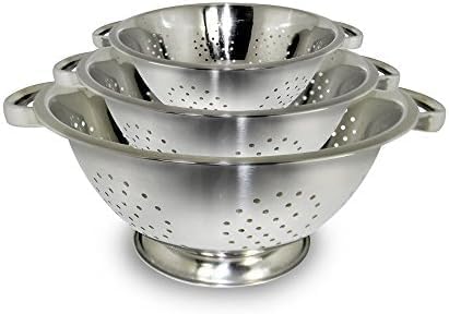 ExcelSteel Colander Set Stainless Steel | Nesting Design | Mirror Polished | Oversized Handles | 1-4 Quart, Set of 3