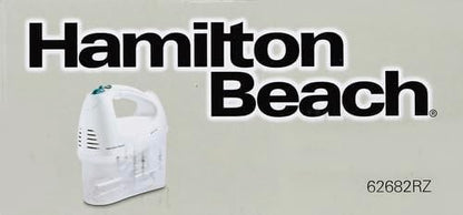 Hamilton Beach 6-Speed Electric Hand Mixer with Whisk, Traditional Beaters, Snap-On Storage Case, 250 Watts, White