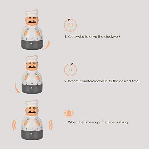 Jayron Mechanical Kitchen Timer 60 Minutes Countdown Timer Chef Shaped Alarm Clock,Suit for Children and Elderly,Used for Cooking Baking Facial Mask
